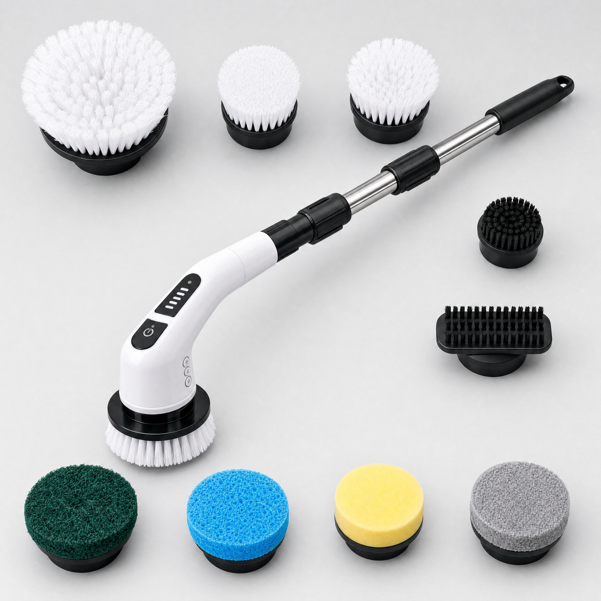 ZevoraScrub electric spin scrubber with interchangeable cleaning heads