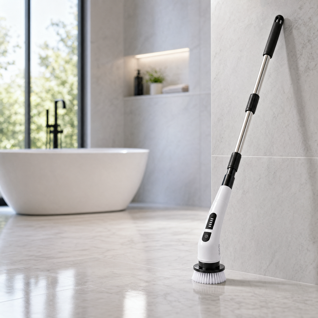 ZevoraScrub electric spin scrubber in a modern bathroom