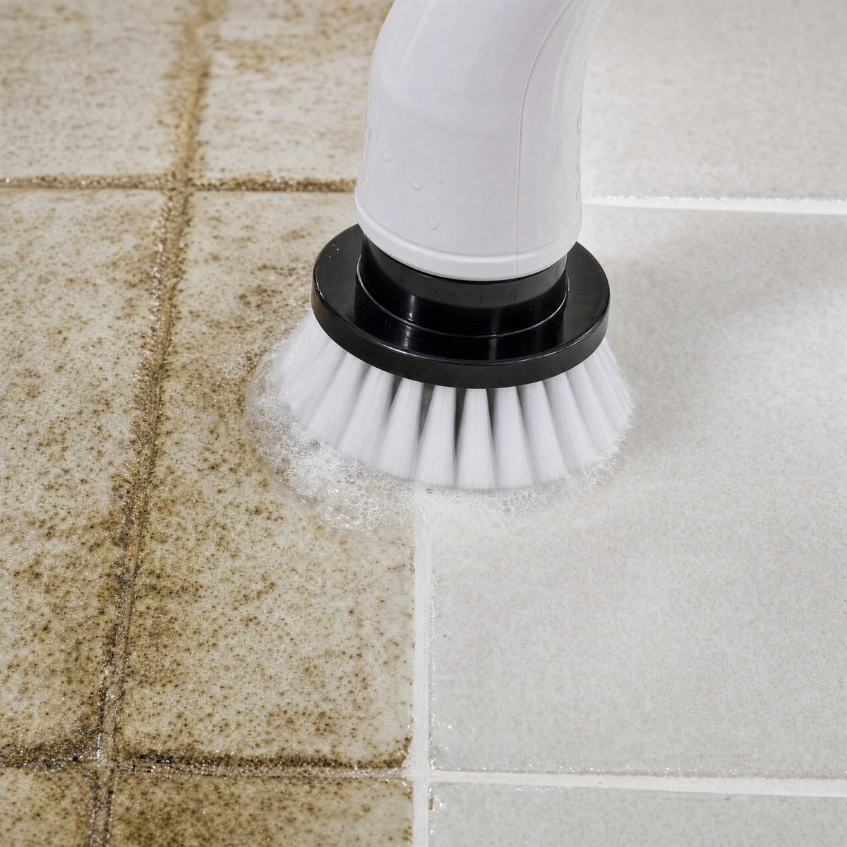 ZevoraScrub brush head cleaning dirty tile and grout